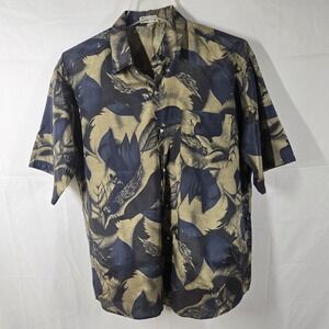 Vintage Thai Silk Shirt by Apple Mens XL  Short‎ Sleeve Abstract Bird